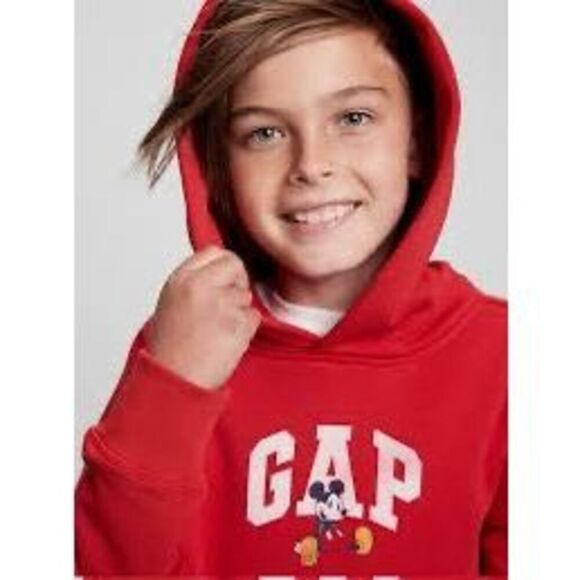 GAP x Disney Mickey Mouse Graphic Hoodie Modern Red Unisex Kids Size Large EUC - Picture 1 of 10